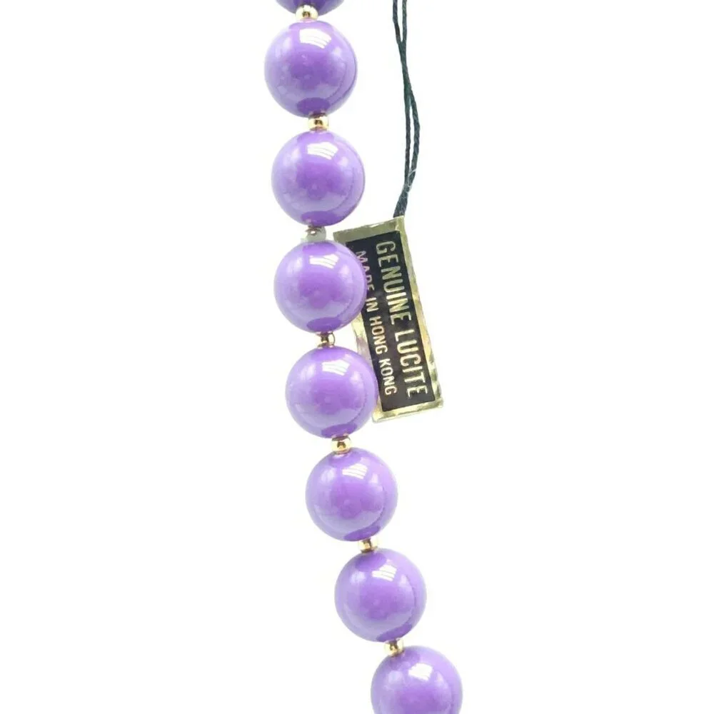 Genuine Lucite Dark Purple Beaded Statement Choker Necklace Gold Tone VTG